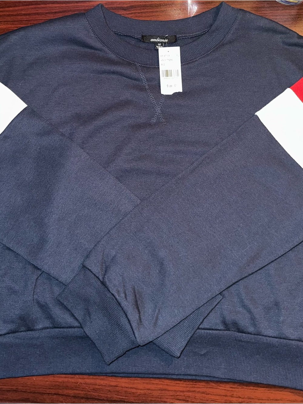 NWT Ambiance Apparel Navy Colorblock Crewneck Sweatshirt